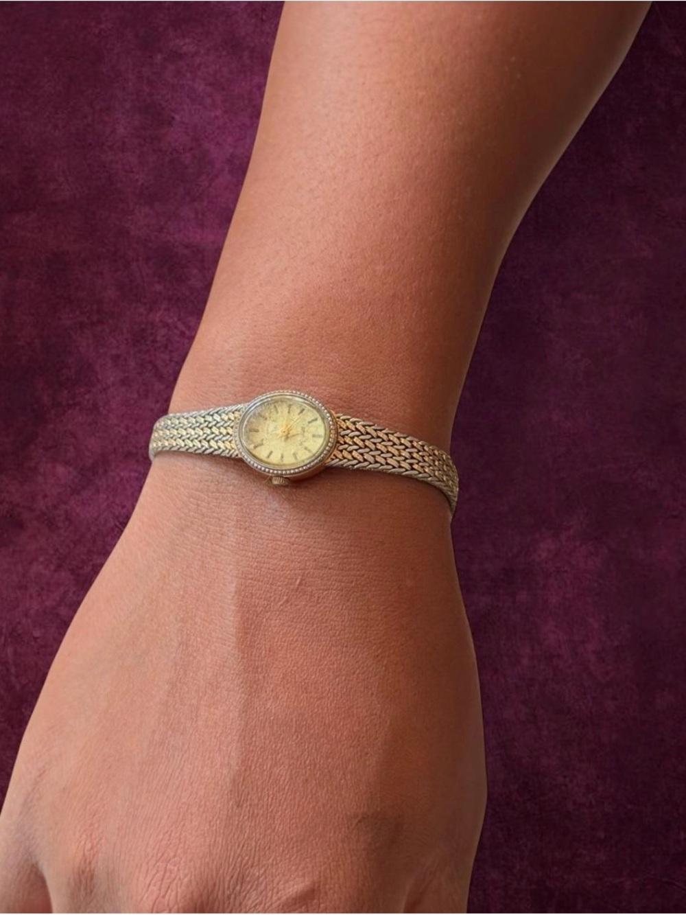 Vintage Cocktail Silver-Tone Braided Bracelet Watch in Gold Dial